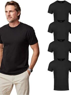Men's Black 4 Pack Crew Neck Short Sleeve Fitted Style Soft Poly Blend T Shirts